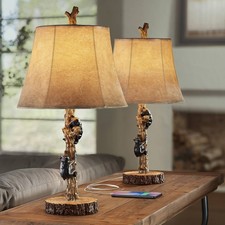 Climbing Bears Rustic Accent Table Lamps 22 1/2" High Set of 2 Faux Wood USB