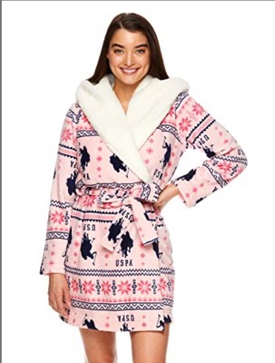U.S. Polo Assn. Womens Plush Super Soft And Warm Fleece Robe Med.