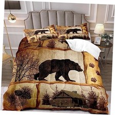 3PCS Rustic Cabin Comforter Set Size, Moose Bear Bedding Queen Bear  Moose