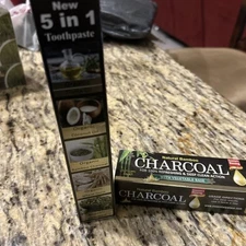 Charcoal Toothpaste Organic, Natural Bamboo, Fluoride Free, Vegan, 5 IN 1 6.5 OZ