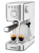 Slim Espresso Machine with Milk Frother, 20 Bar Professional Italian A-Silver