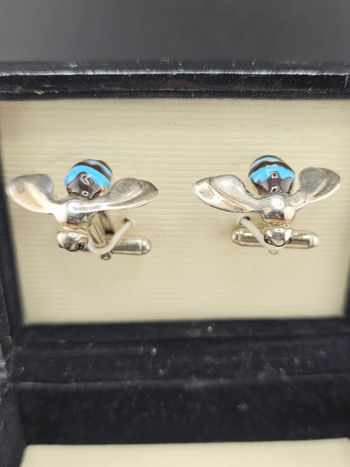 Sterling Silver Bee Cufflinks with Turquoise Enamel - Marked 925 1153 - Image 4 of 4