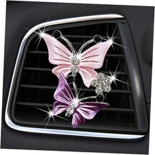 Car Air Fresheners Vent Clips for Women, Cute Dual Butterfly Diamond Pink