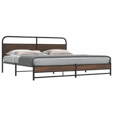 WALPLUS Brown Oak Metal Bed Frame 180x200 cm Super King Size No Mattress