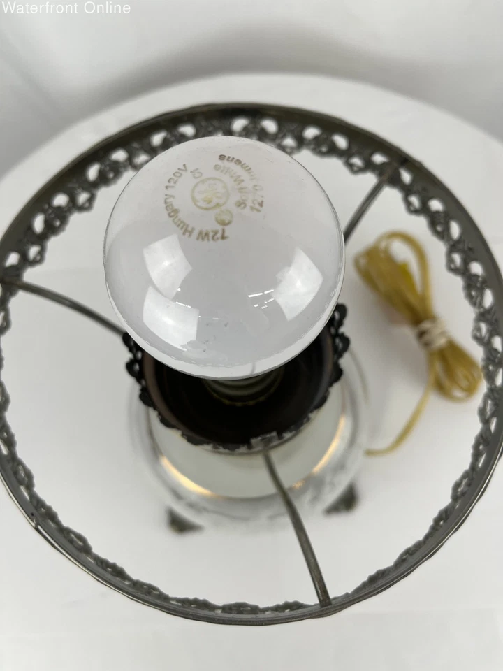 Lámpara de vidrio doble globo vintage Quoizel Hurricane GWTW flores grabadas lámpara de 3 vías Foto 4 de 4