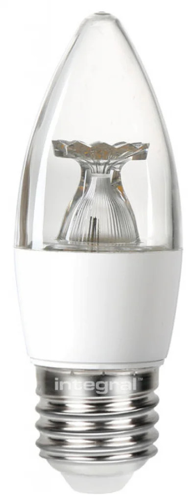 Clear 4.9w LED Candle Bulb 2700K Non Dimmable E27 470lm =40w Integral