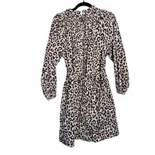J Crew Brown Leopard Print Puff Sleeve Mini Dress Womens M Fall Belted Casual