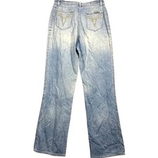  RARE Vintage Live Ins 70s Embroidered Pocket Wide Leg High Waist Denim - 28x31