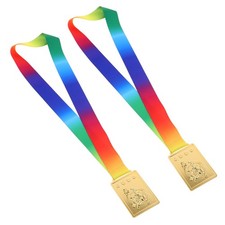 2pcs Gold Judo Award Medals - Rectangular 1st Winner Medals with Ribbon for