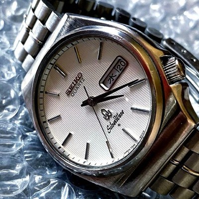 SEIKO SilverWave 1977 Day-Date Watch Diver's White Dial Quartz
