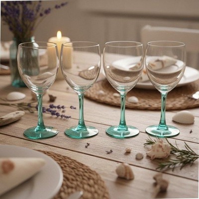 Luminarc Aqua Stem Glass Goblets, Set of 4, Vintage Teal Stemware, Drinkware