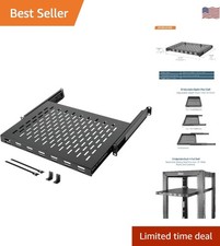 1U Sliding Rack Shelf,4-Post Vented Rack Mount Shelf,13.8in Deep with Adjusta...