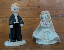 Vintage HAND MADE CERAMIC BRIDE GROOM WEDDING CAKE TOPPERS 1949
