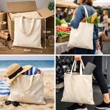 250x Stoffbeutel Baumwolltasche 38x42 cm A-Ware Einkaufstasche mit langen Henkel