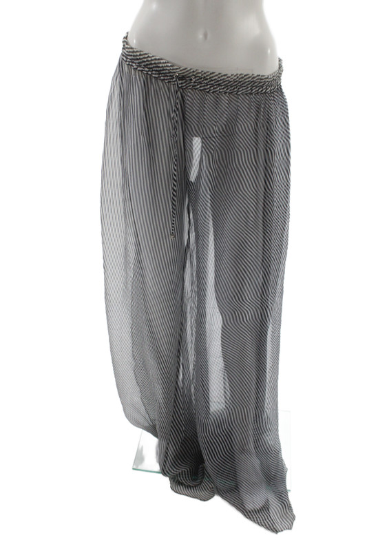 Sinesia Karol Womens Black Striped Silk Palazzo Pants Drawstring Size M