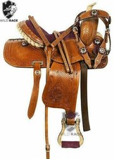 WILD RACE Premium Leather Western Barrel Racing Horse Saddle Tack 12" to 18"