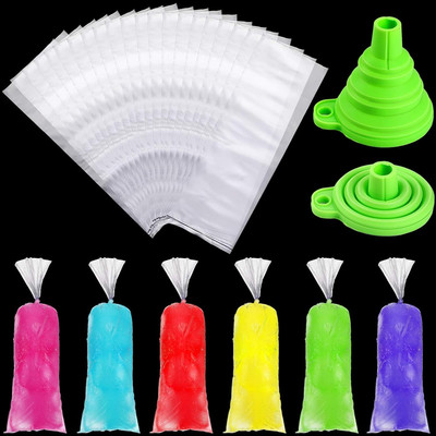 240 Clear Ice Lolly Bags With Silicone Funnel For Homemade Ice Cream Snacks