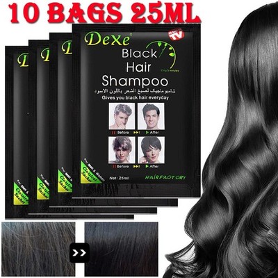 10*25ml Dexe Permanent Black Hair Shampoo Hair Color Dye Instant 5 Min Darkening