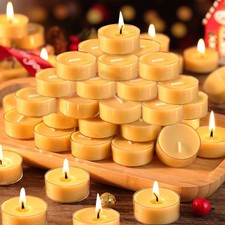 90 Pack Pure Beeswax Tea Lights Candles Bulk 4 Hours, 100 Natural Beeswax Te...