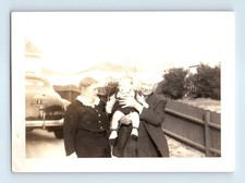 Old Vintage Photo MAN WOMAN AND TODDLER BOY CLASSIC CAR IN DRIVEAY PICTURE