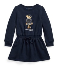 Polo Ralph Lauren Navy Preppy Polo Bear Fleece Sweatshirt Dress Girls Size 5