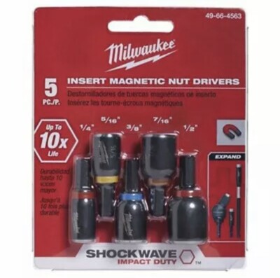 Milwaukee 49-66-4563 5 Piece Shockwave Magnetic Insert Hex Nut