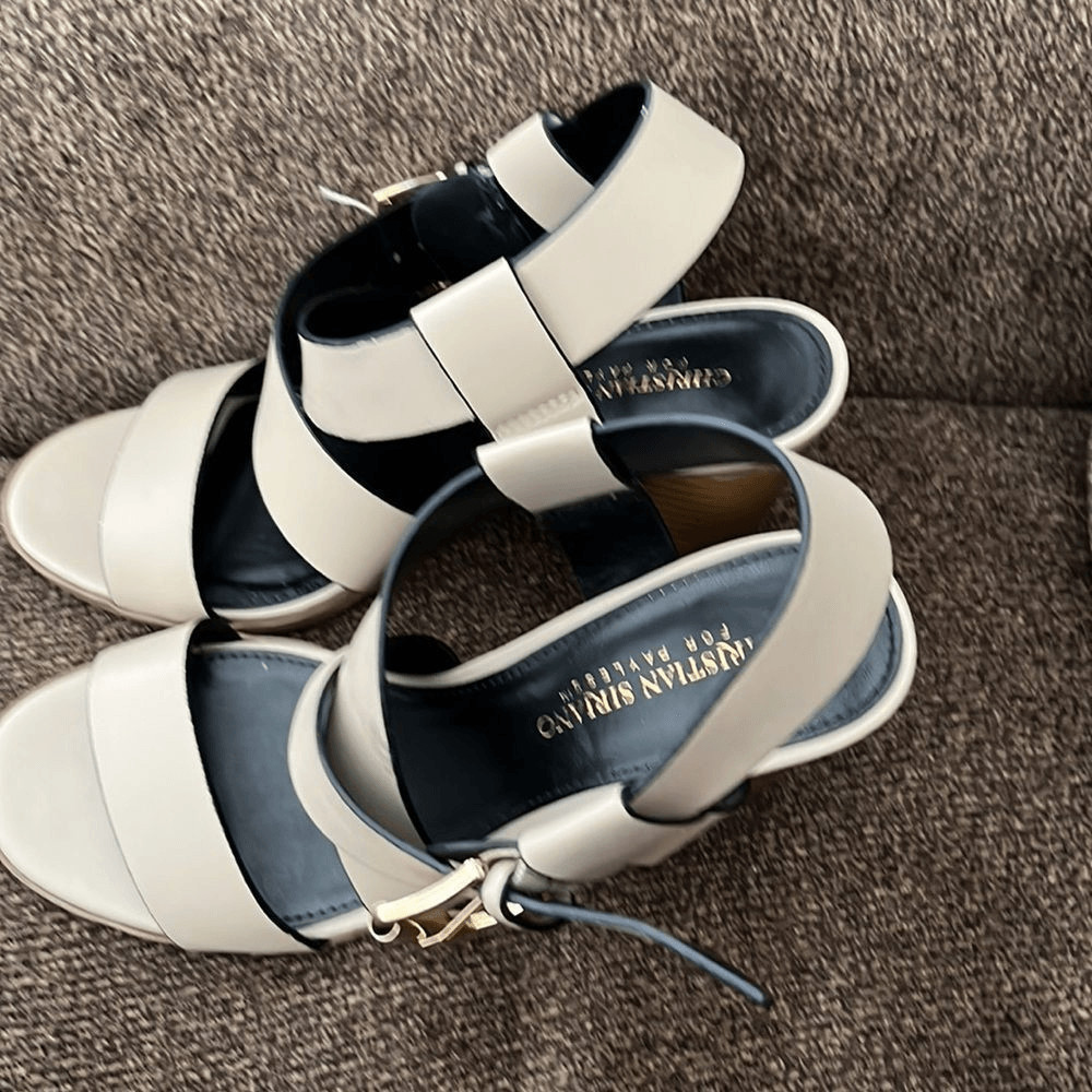 Christian Siriano For Payless Strappy Creamy Beige Block Heels- Size 8