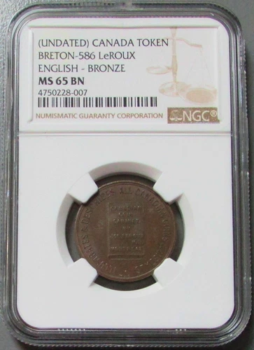 (1890s) CANADA LeROUX ENGLISH-BRONZE NGC MINT STATE 65 BN BRETON-586 POP: 1/0