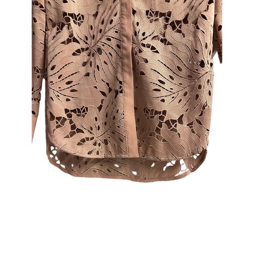 Self Portrait Tropical Palm Lace Button Down Top in Nude Blush Women's 2 - Picture 5 of 7