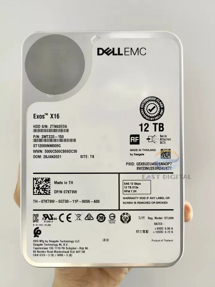 Dell 07KT9W YMN53 ST12000NM009G 12T SAS Exos X16 12Gbps 512e RPM 7.2K HDD - Image 3 of 3