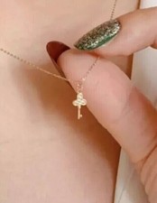 Round Cut Simulated Diamond Women's Key To Heart Pendant 14K Yellow Gold Plated