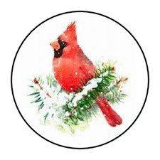 30 1.5" CHRISTMAS CARDINAL FAVOR LABELS ROUND STICKERS ENVELOPE SEALS