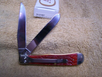Case xx Dark Red Bone Peach Seed Jigged Trapper With Clip 6254 CS