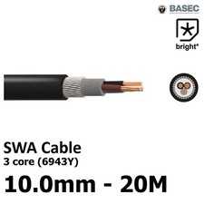 20M  10 mm²  6943X 3 core SWA steel wire armoured cable BASEC Outdoor Exterior 