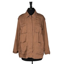 H M Womens Small Brown Utility Field Jacket Cargo Twill Oversized Coat Outdoor