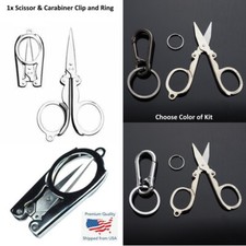 Mini Handy Pair of Folding Scissors Travel Pocket Multi User EDC Carabiner Clip