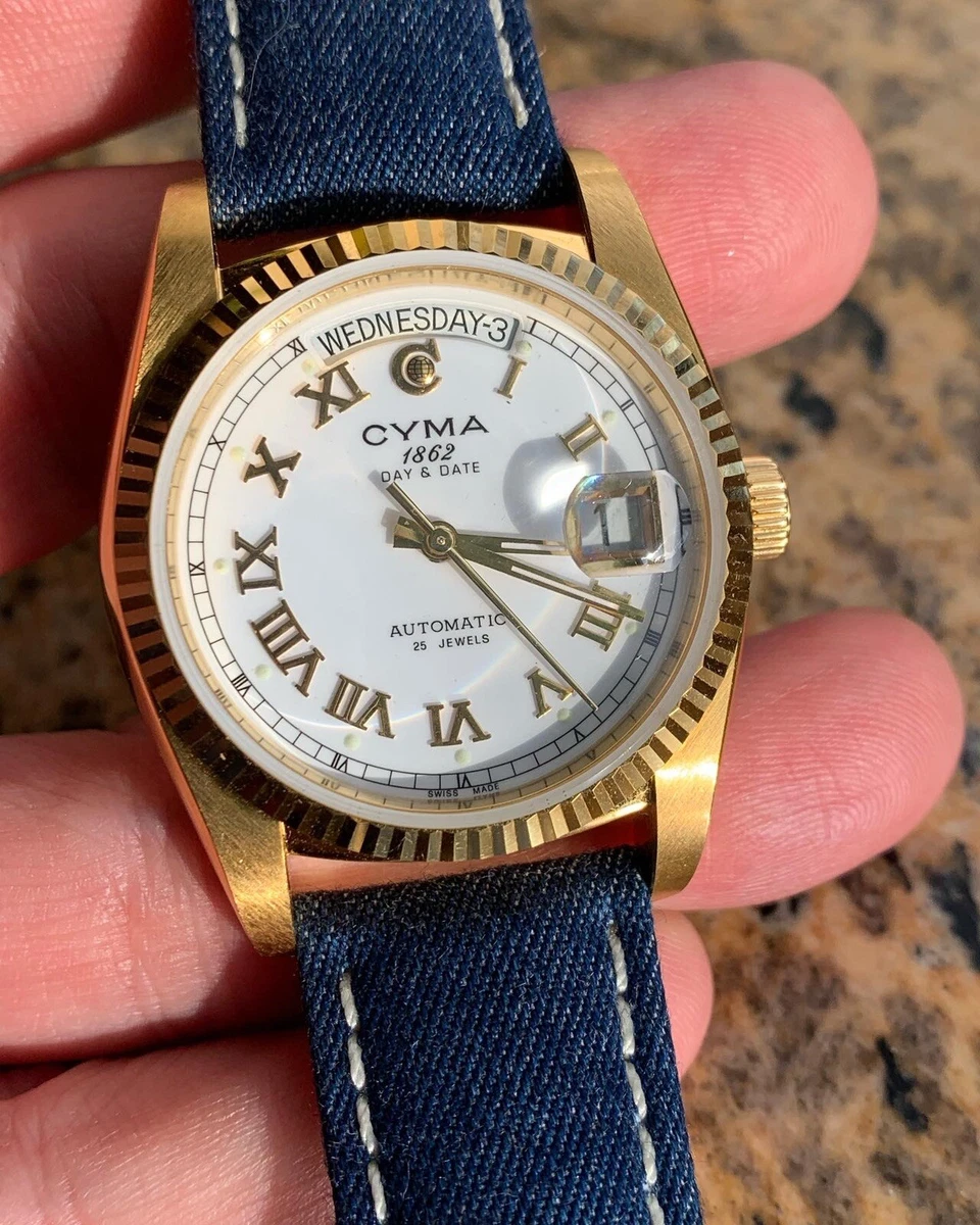 Vintage Cyma daydate mens watch 36mm automatic swiss made eBay