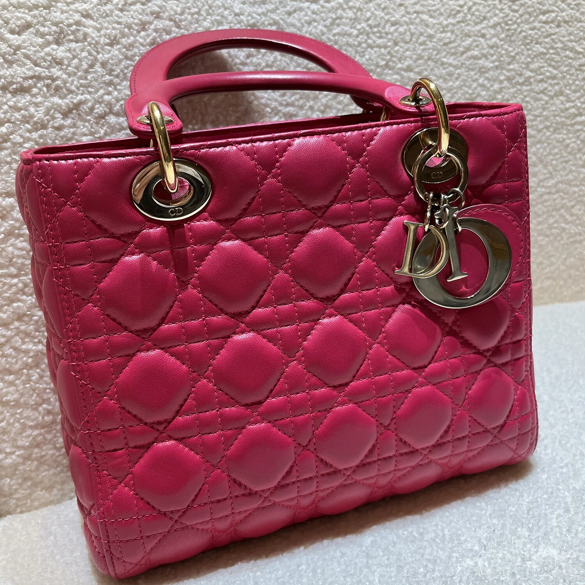 Dior Lady Dior Medium Nylon Handbag in Pink