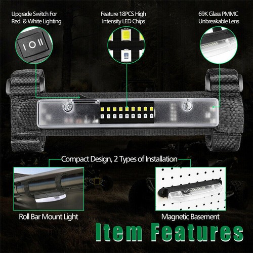 White & Red LED Roll Bar Mount Dome Light For UTV Can Am Polaris RZR Universal - Picture 9 of 12