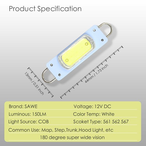 10 x White 44mm COB Rigid Loop Festoon LED Light Bulb 561 562 567 564 212-2 TOOL - Picture 2 of 6