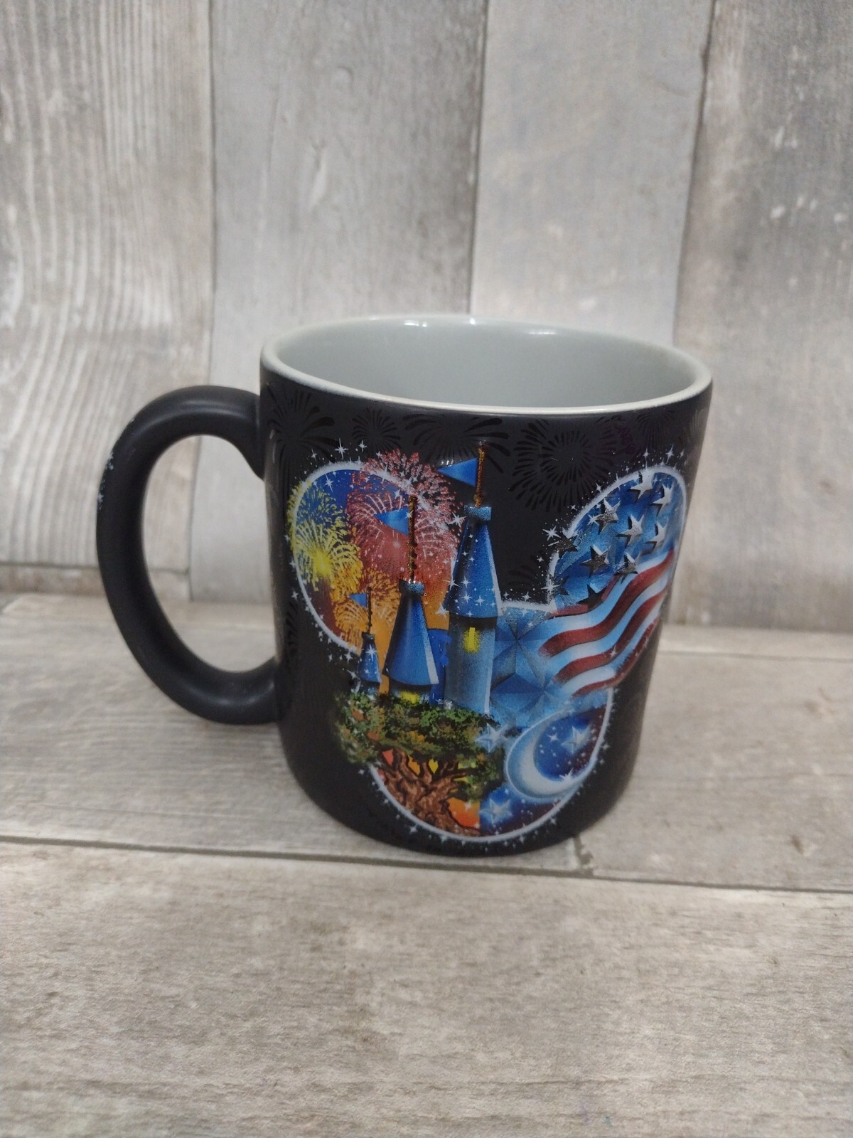 Disney World Mickey Mouse 3D Flag Fireworks Castle Black Coffee Mug
