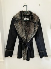 Edina Ronay- Ladies Afghan Faux Fur And Sheepskin Coat, Black, Size 10 Uk