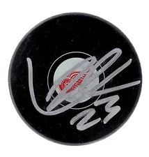LUCAS RAYMOND DETROIT RED WINGS SUPERSTAR SIGNED AUTOGRAPHED LOGO PUCK COA