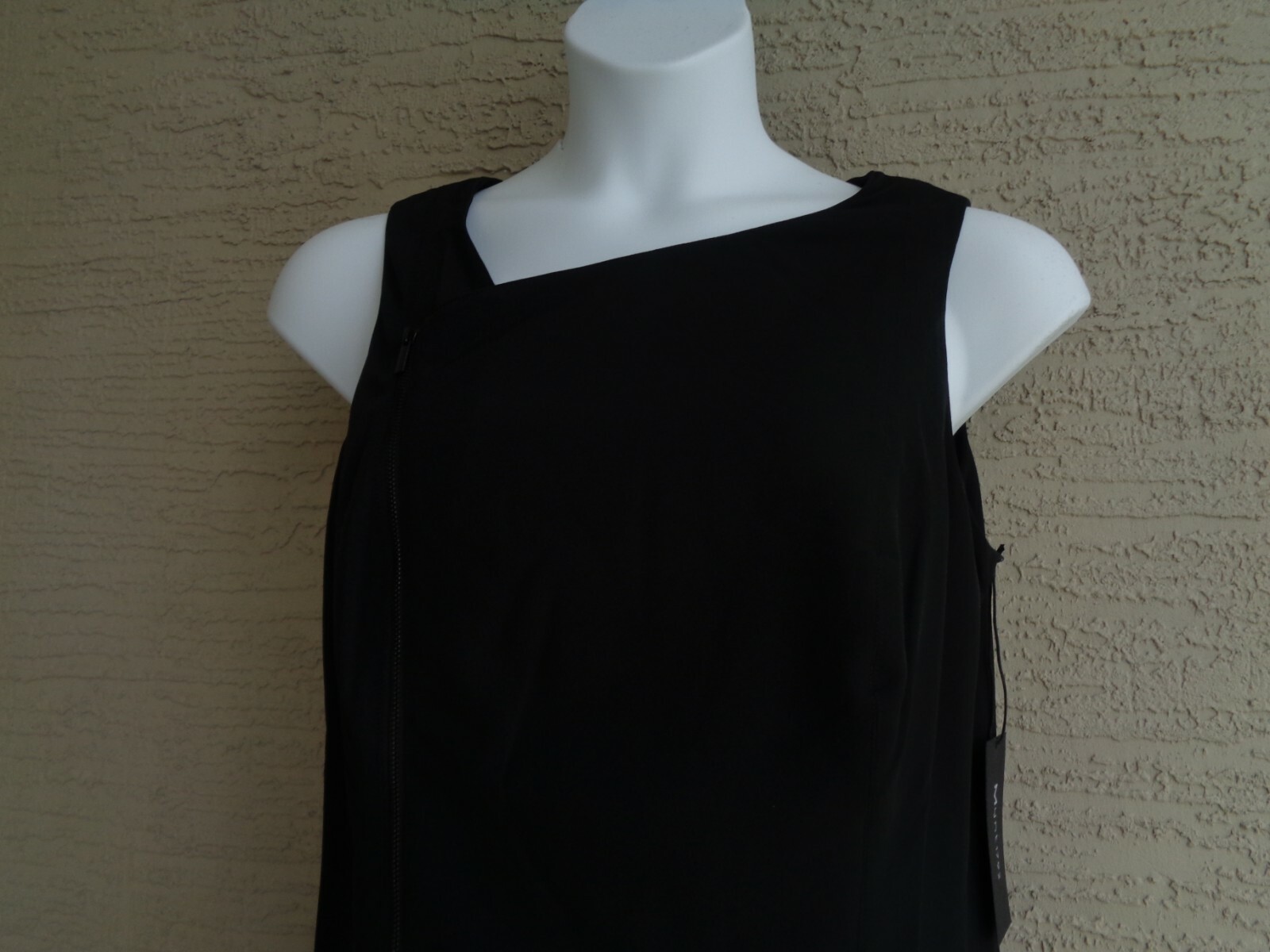 Mynt 1792 Moto 22W Sleeveless Asymmetrical Neck Stretch Crepe Black Msrp $268.