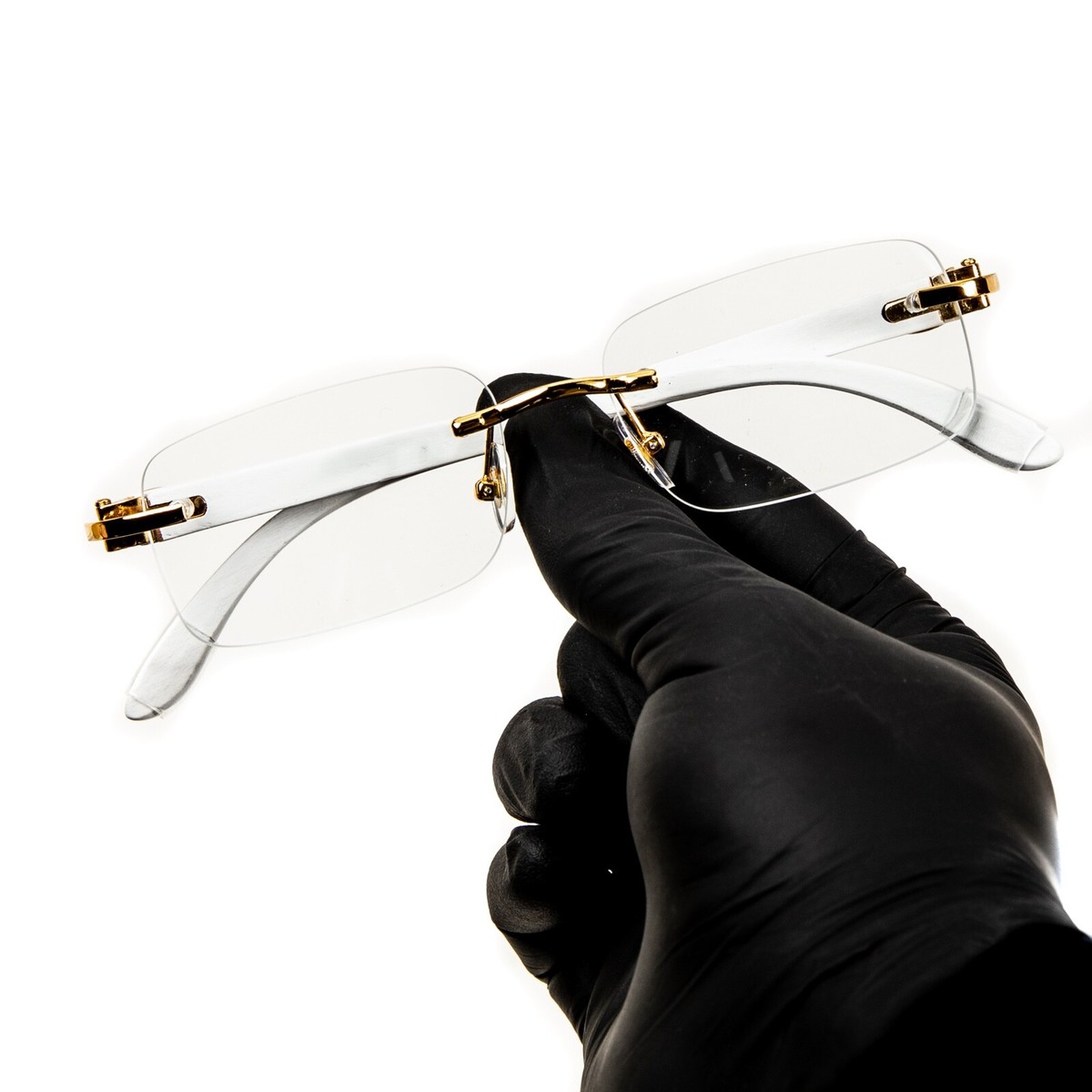 Clear Lens Mens Gold Frame White Wood Grain Rectangular  display picture 3