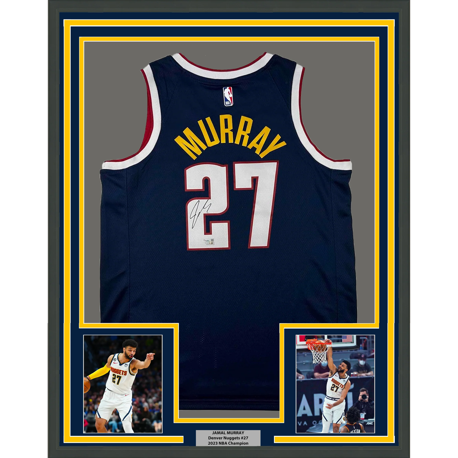 Jamal Murray Autographed Signed Denver Nuggets Framed / 33x42 Blue Authentic Jersey Fanatics COA 