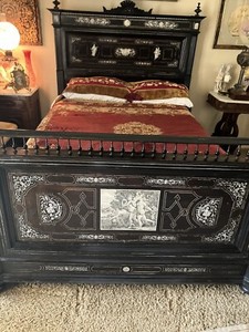 Inlaid Antique Aesthetic Period Ebony Double Bed
