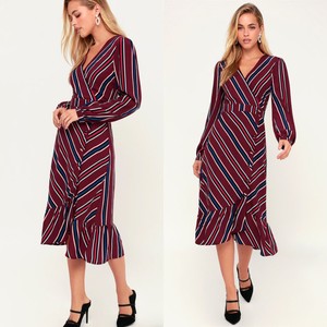 burgundy wrap midi dress