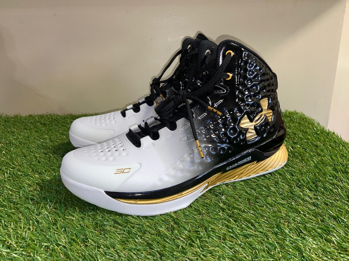 Mens Under Armour UA Curry 1 Retro MVP Black White Gold 3026051