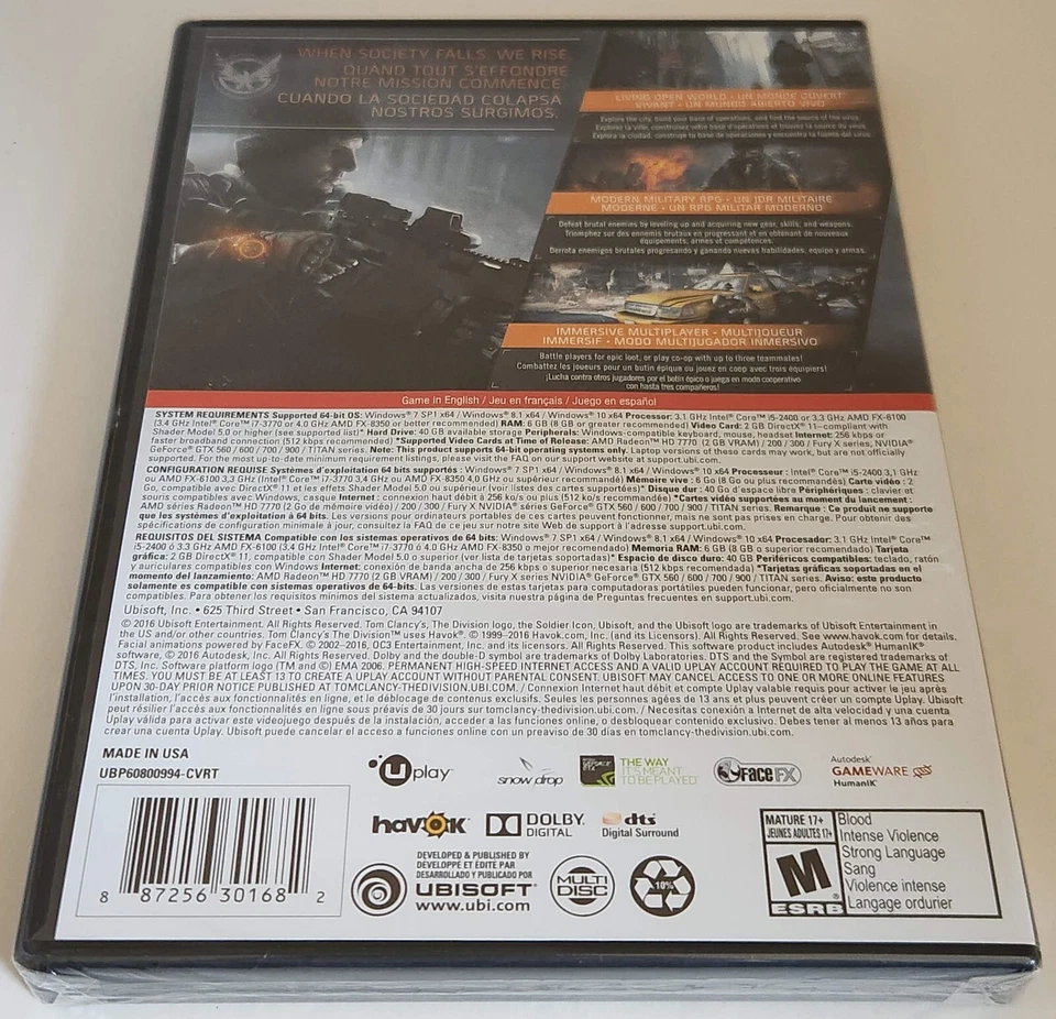 *NEW-FACTORY SEALED* Tom Clancy's THE DIVISION [PC] US Release - Image 3 of 4